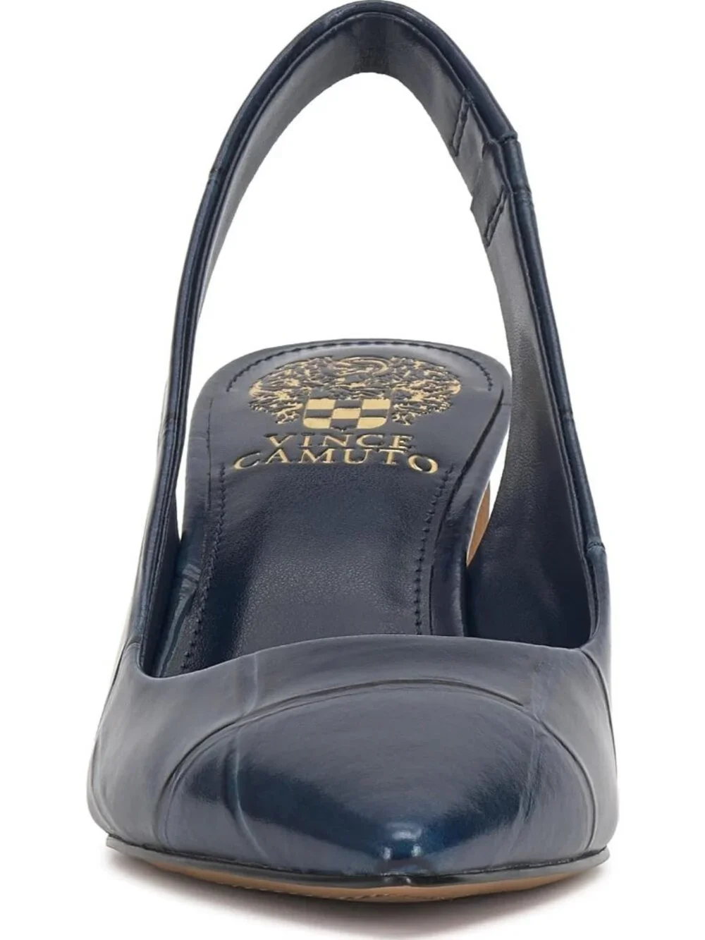 Women's Deep Navy Blue Croco Pointed Toe Hamden Slingback Pump Block Heel Shoes